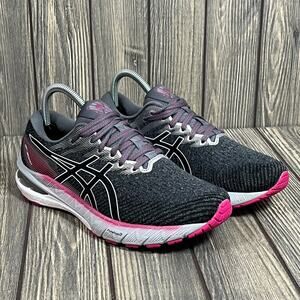 ASICS Women's Black and Pink Knit Running Sneakers